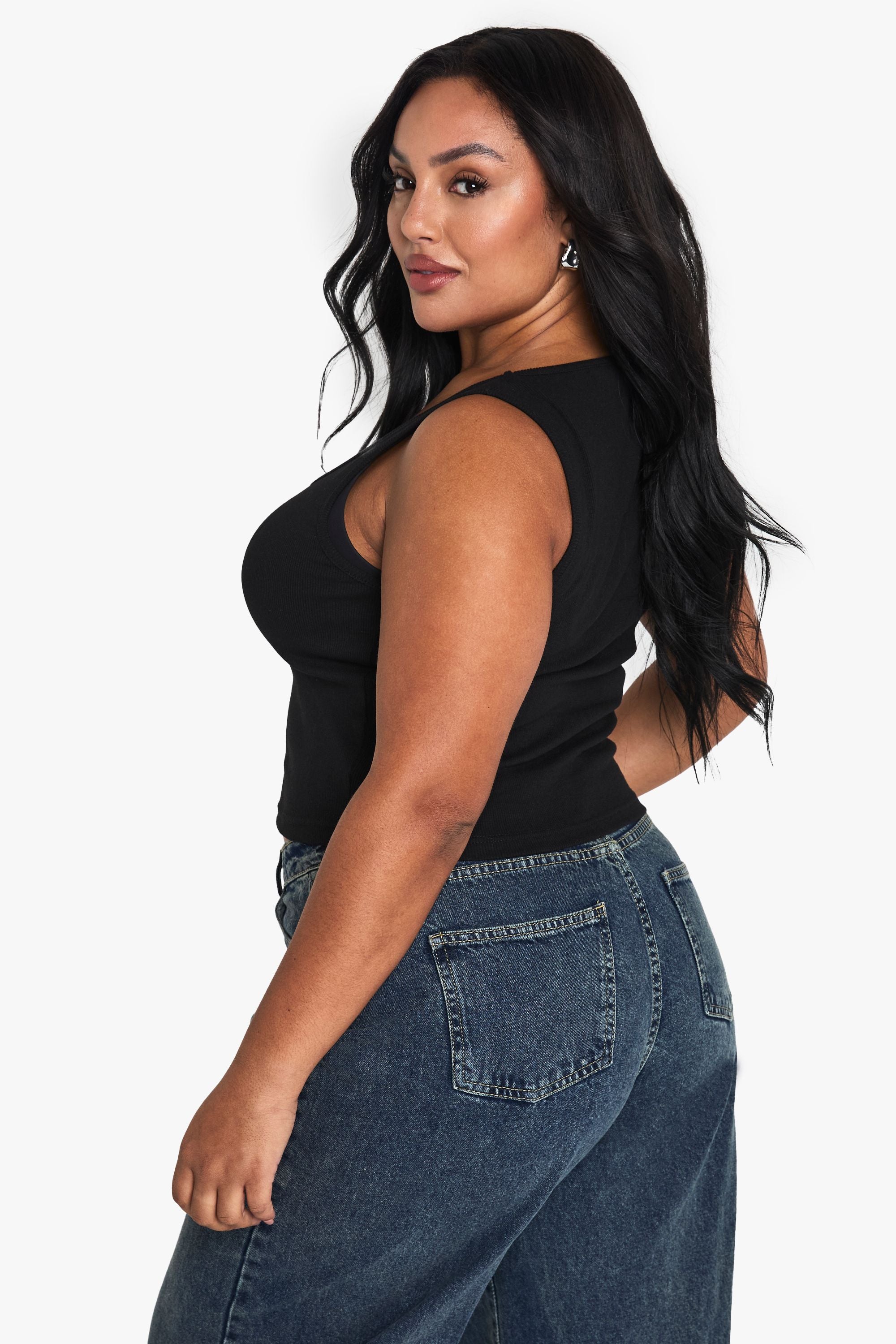 Plus Rib Scoop Neck Racer Back Vest Top