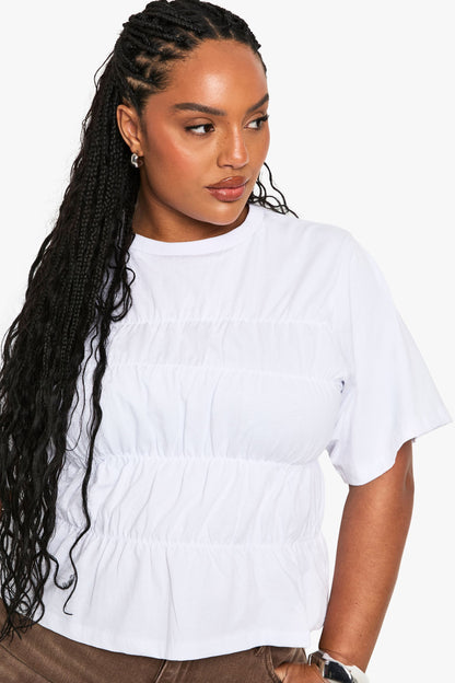 Plus Jersey Shirred Panel Cotton T-Shirt