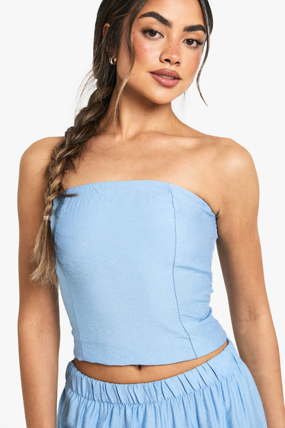 Linen Look Seam Detail Bandeau Top
