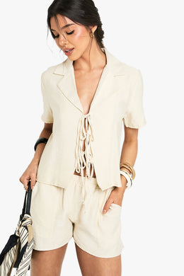 Linen Look Crop Shirt