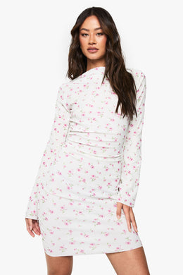 Tall Textured Floral Draped Neck Mini Dress