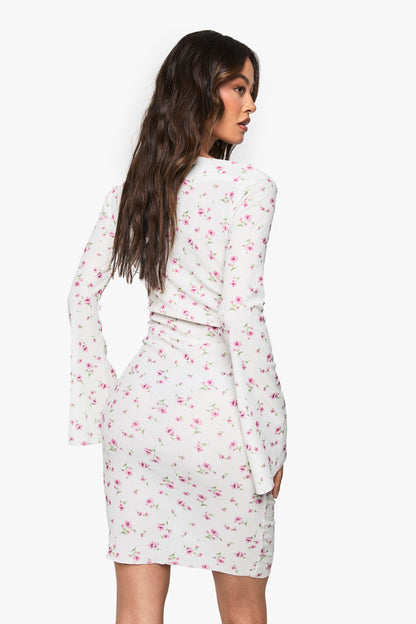 Tall Textured Floral Draped Neck Mini Dress