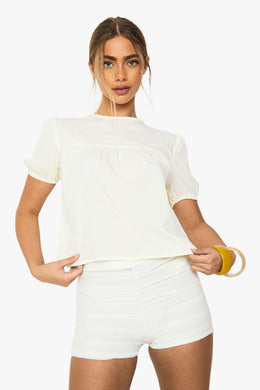Woven Sheer Puff Sleeve Smock Top
