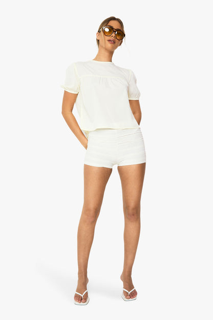 Woven Sheer Puff Sleeve Smock Top