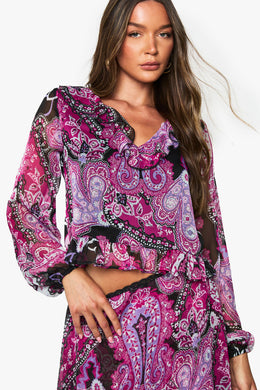 Paisley Chiffon Ruffle Blouse