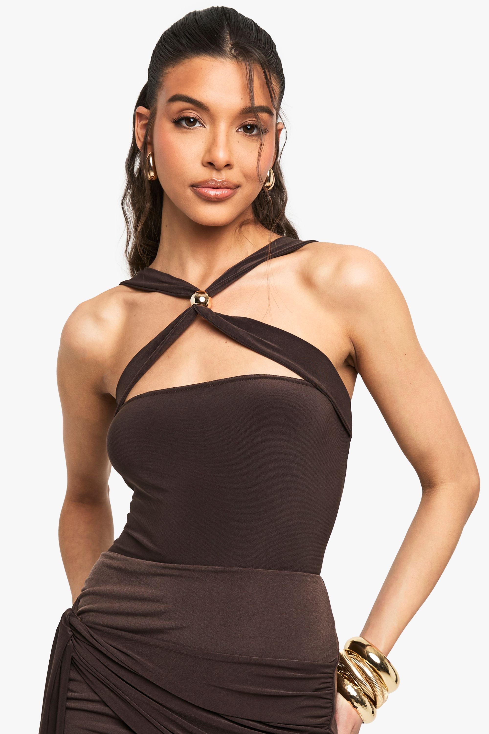Slinky Cross Over Bodysuit With Trim Detail