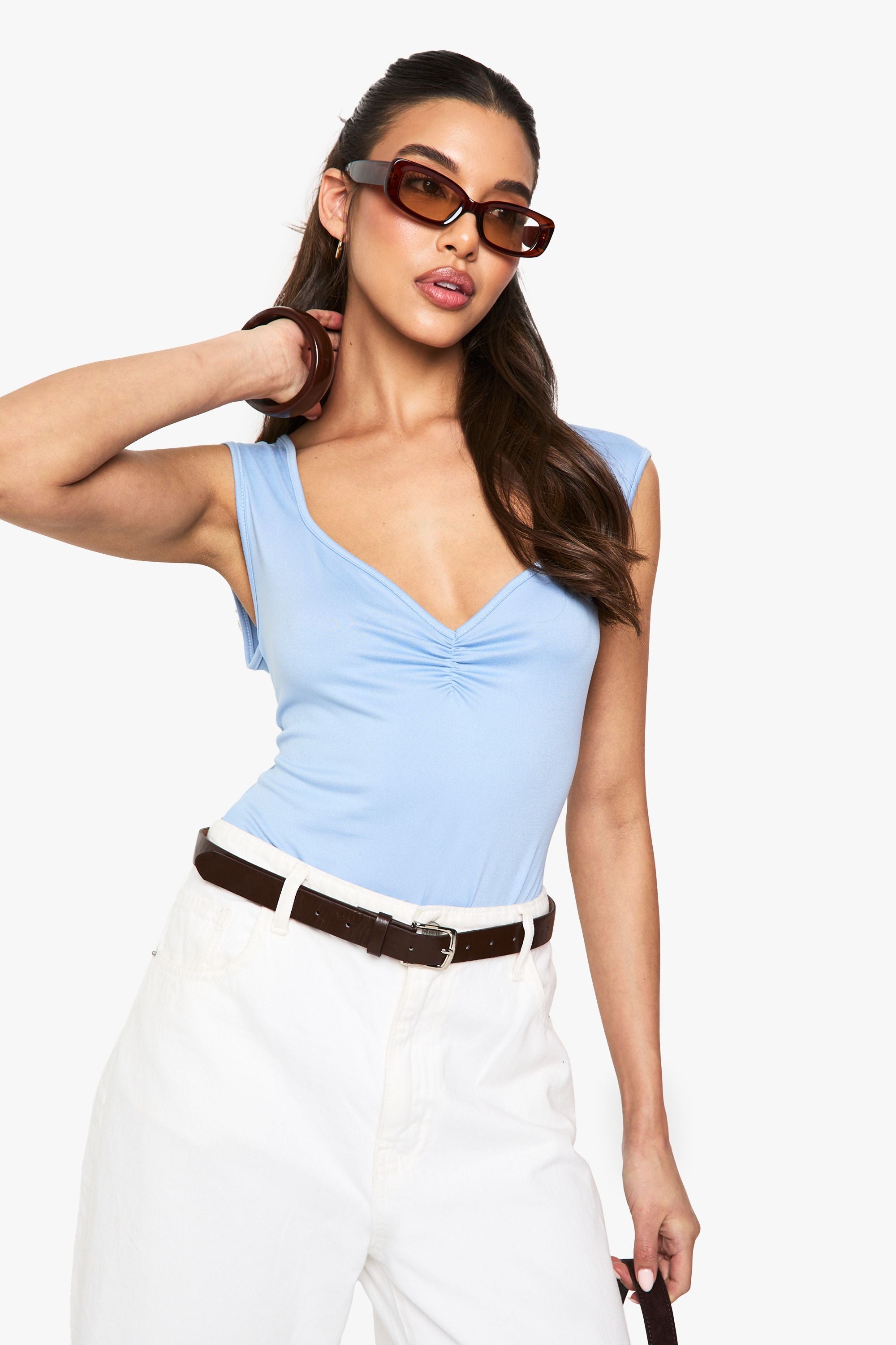 Super Soft Ruched Bust Sweetheart Neck Bodysuit