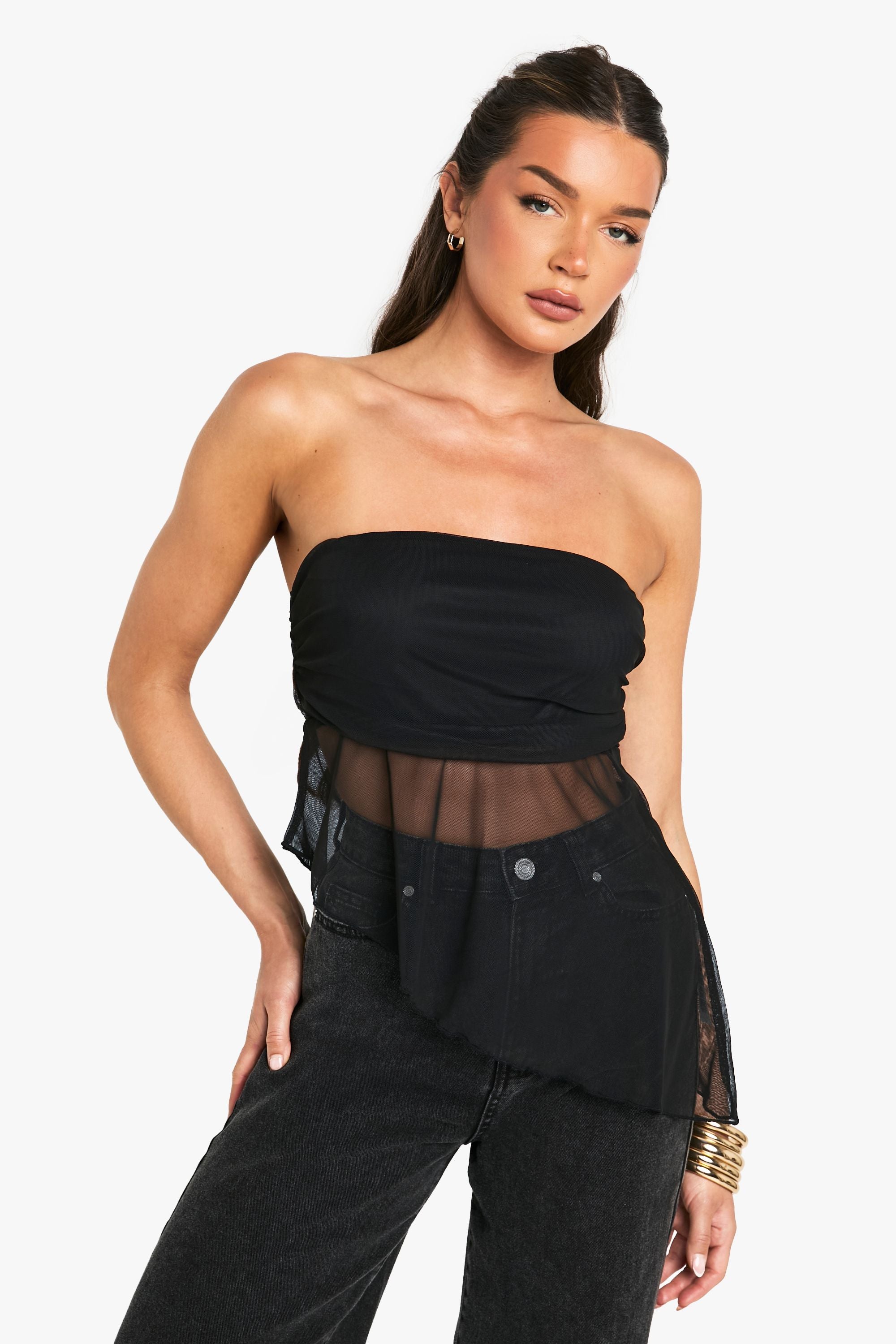 Mesh Bandeau Asym Hem Top