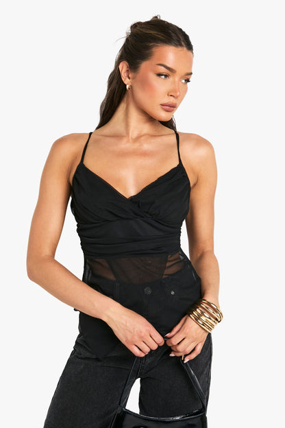 Mesh Bandeau Asym Hem Top