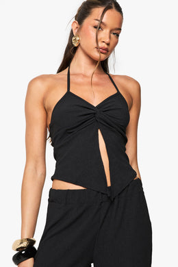 Crinkle Twist Front Halterneck Top
