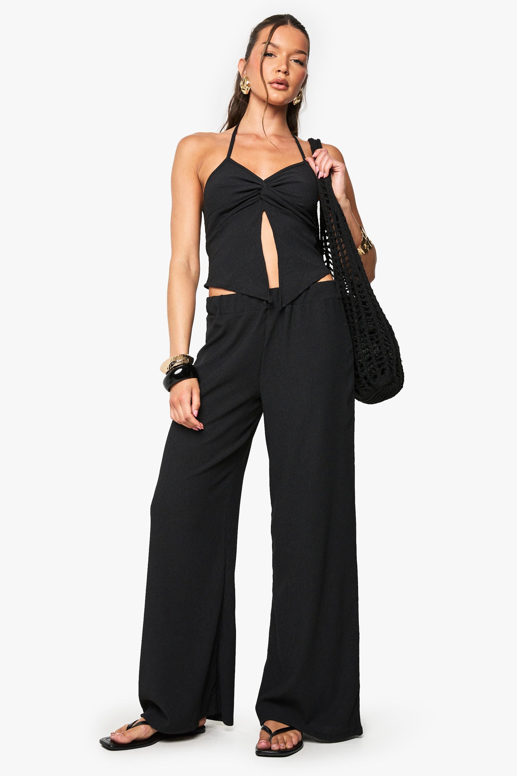 Crinkle Twist Front Halterneck Top
