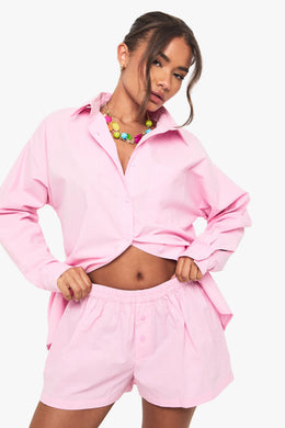 Cotton Poplin Button Front Shorts