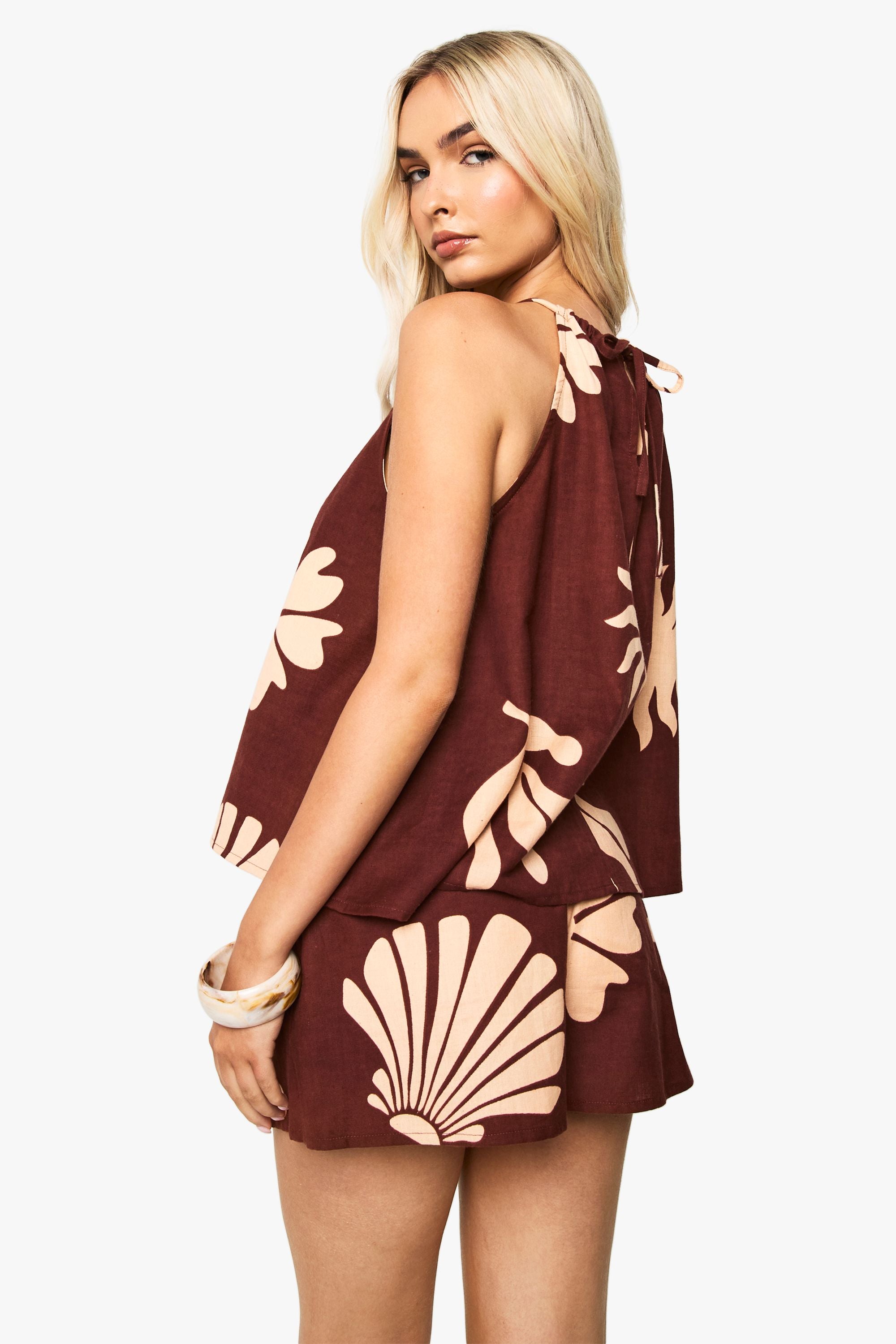 Shell Print Linen Shorts