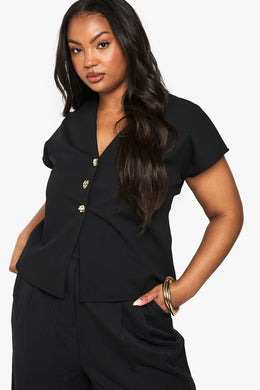 Plus Gold Button Structured Waistcoat