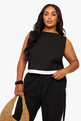 Plus Linen Contrast Hem Tunic Top