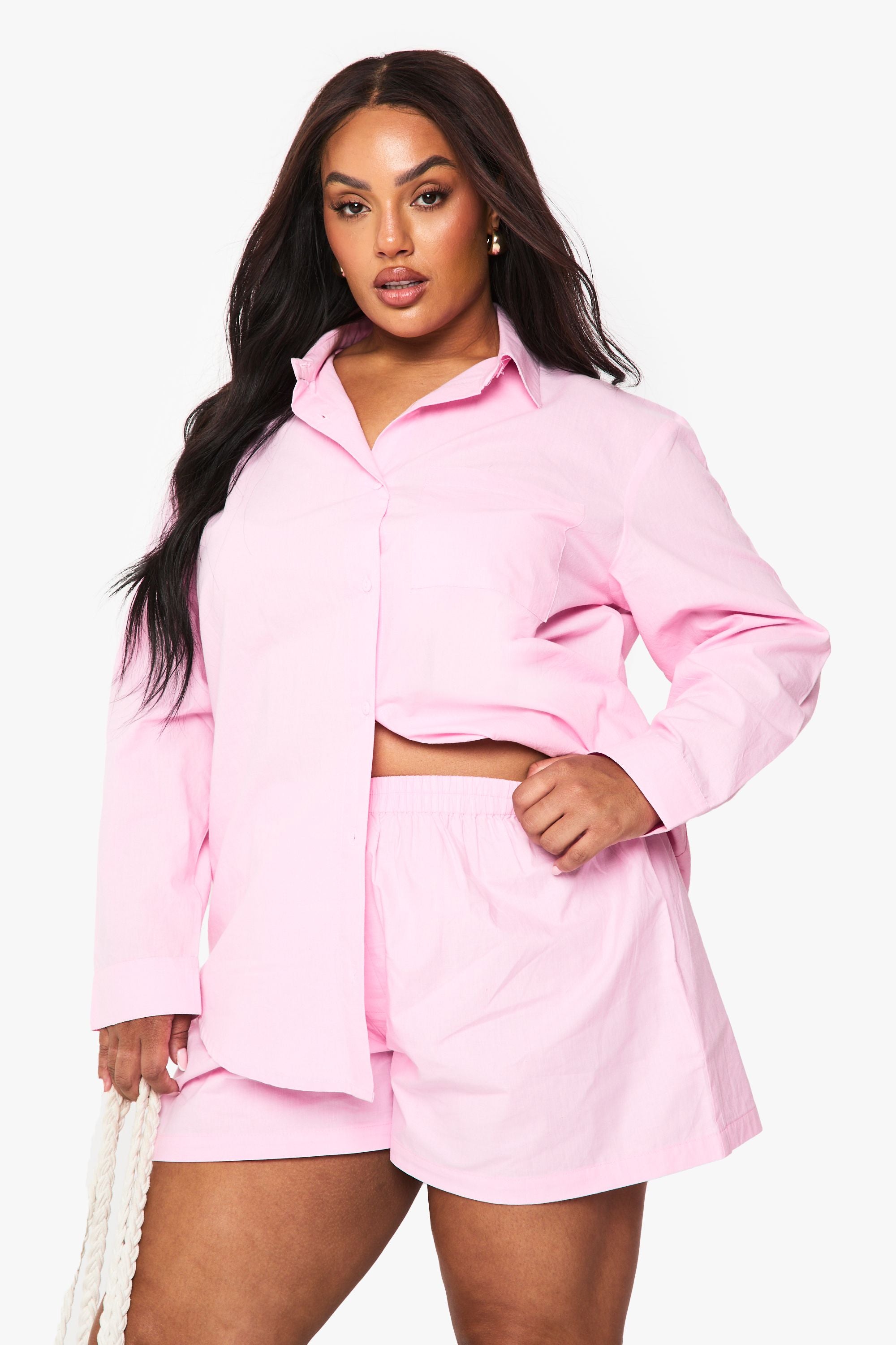 Plus Cotton Poplin Button Down Short