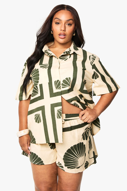 Plus Shell Print Linen Shorts