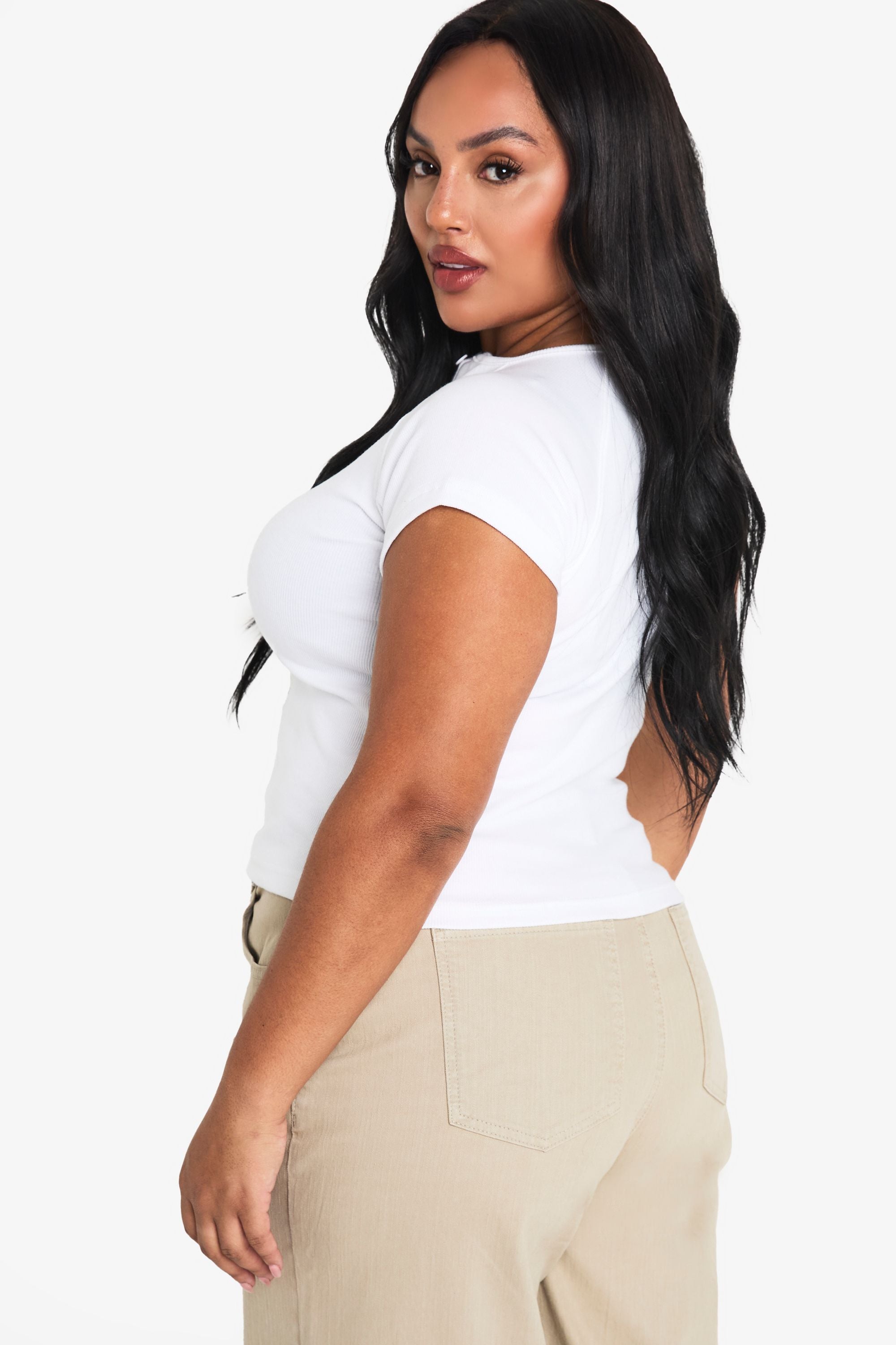 Plus Rib Button Through Cap Sleeve Top