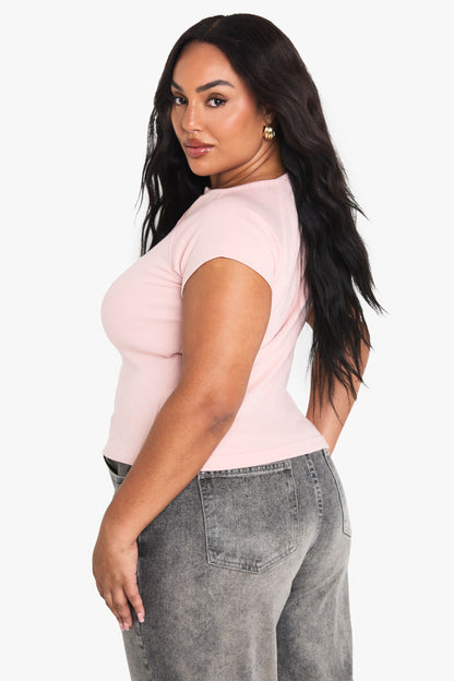 Plus Rib Button Through Cap Sleeve Top