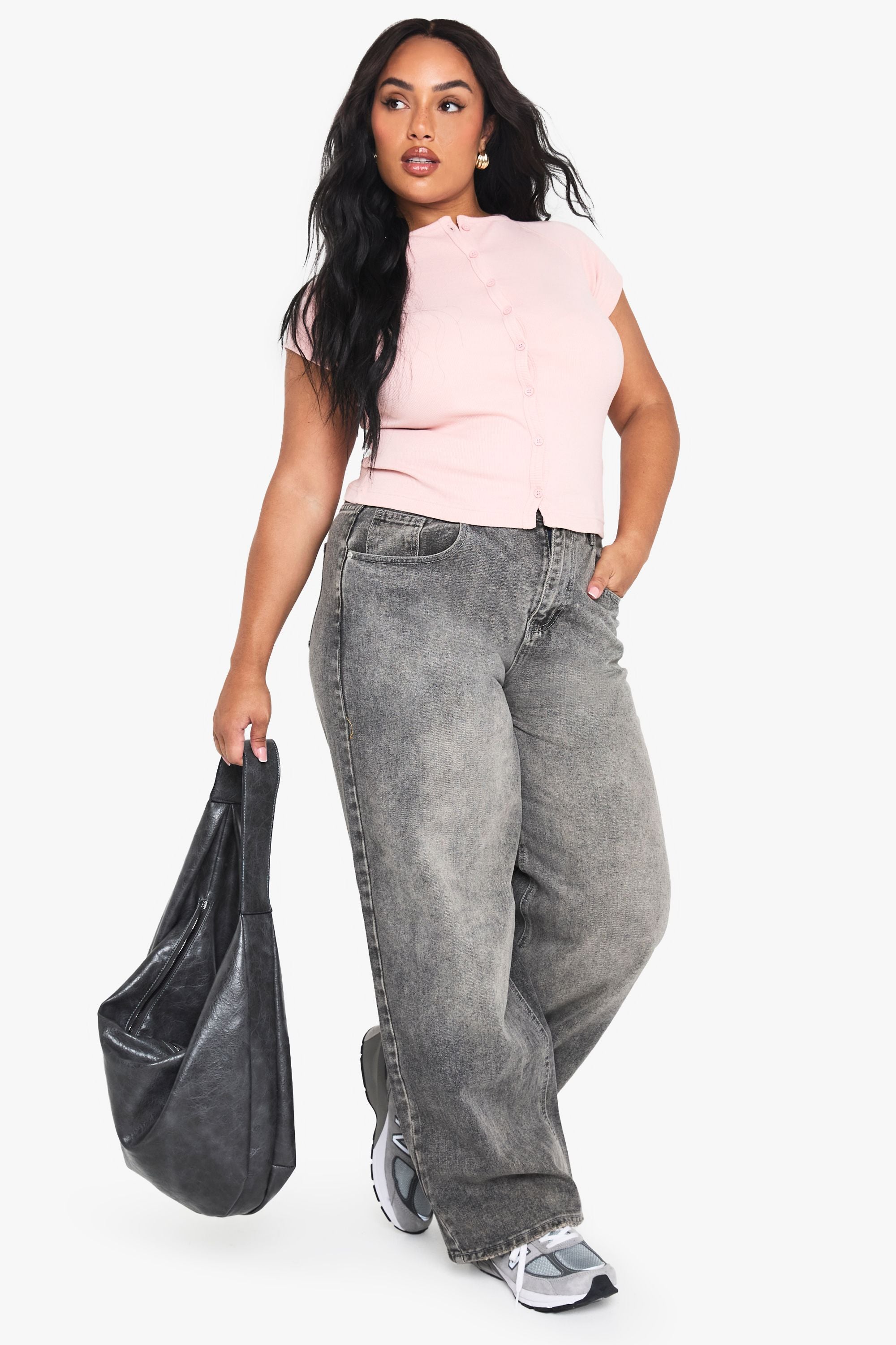 Plus Rib Button Through Cap Sleeve Top