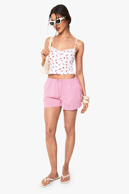 Jersey Cherry Print Lace Trim Cami Top