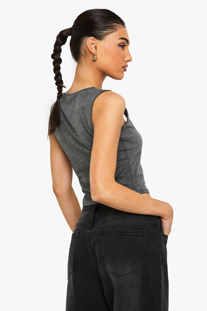 Marl Square Neck Trim Detail Top