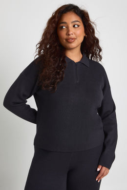 Plus Premium Long Sleeve Collared Rib Knit Top