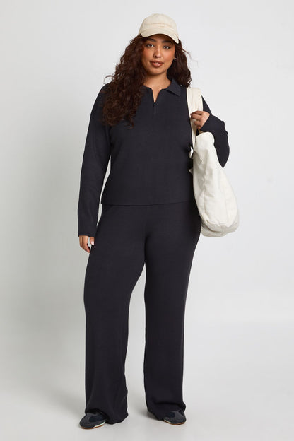 Plus Premium Long Sleeve Collared Rib Knit Top