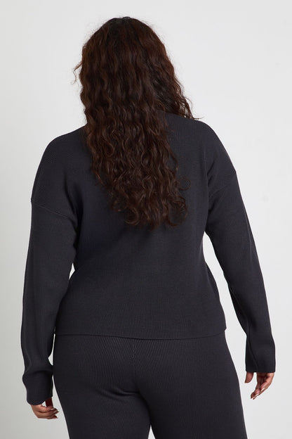 Plus Premium Long Sleeve Collared Rib Knit Top
