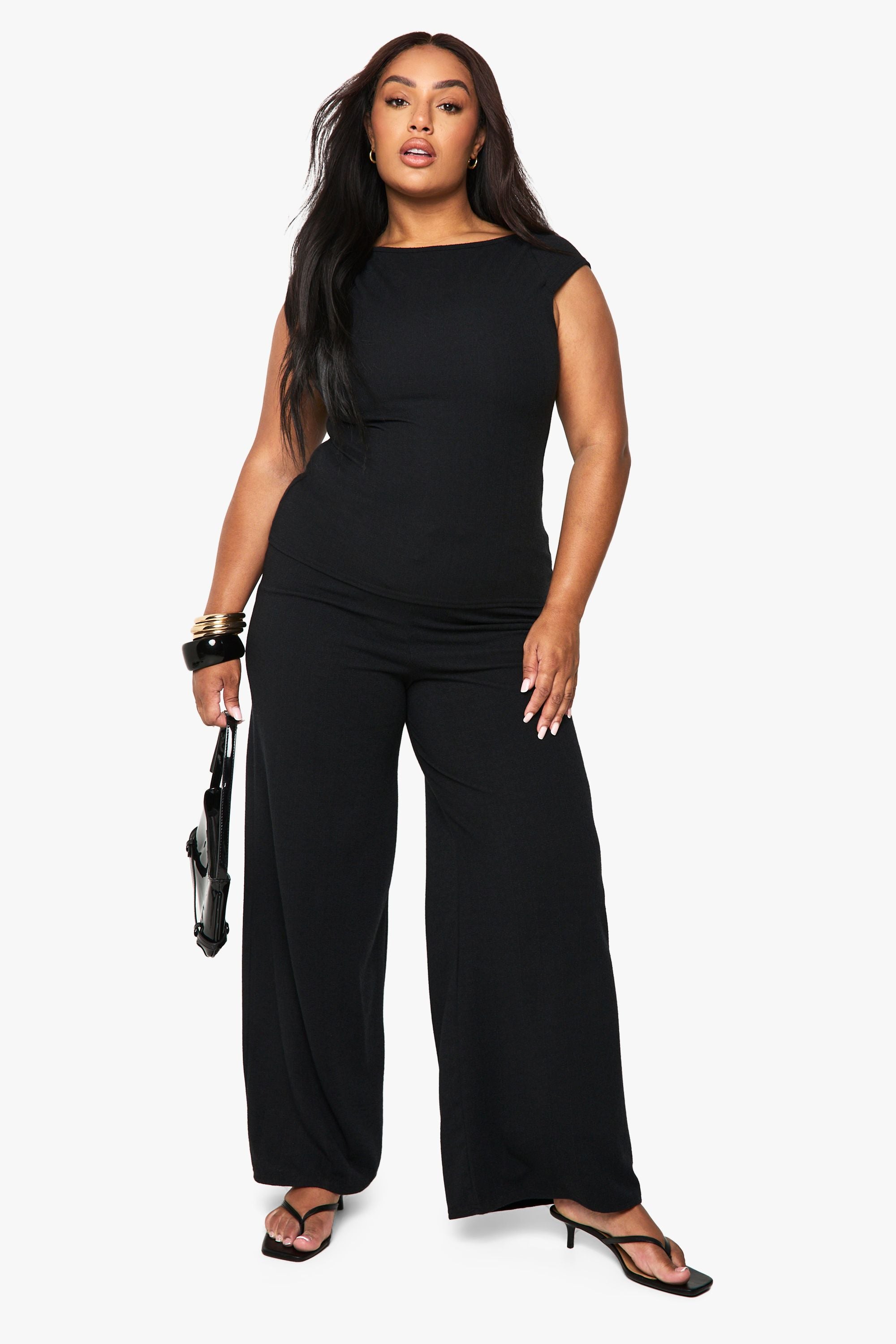 Plus Rippled Rib Wide Neck Top