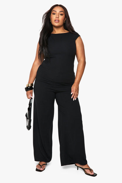 Plus Rippled Rib Wide Neck Top