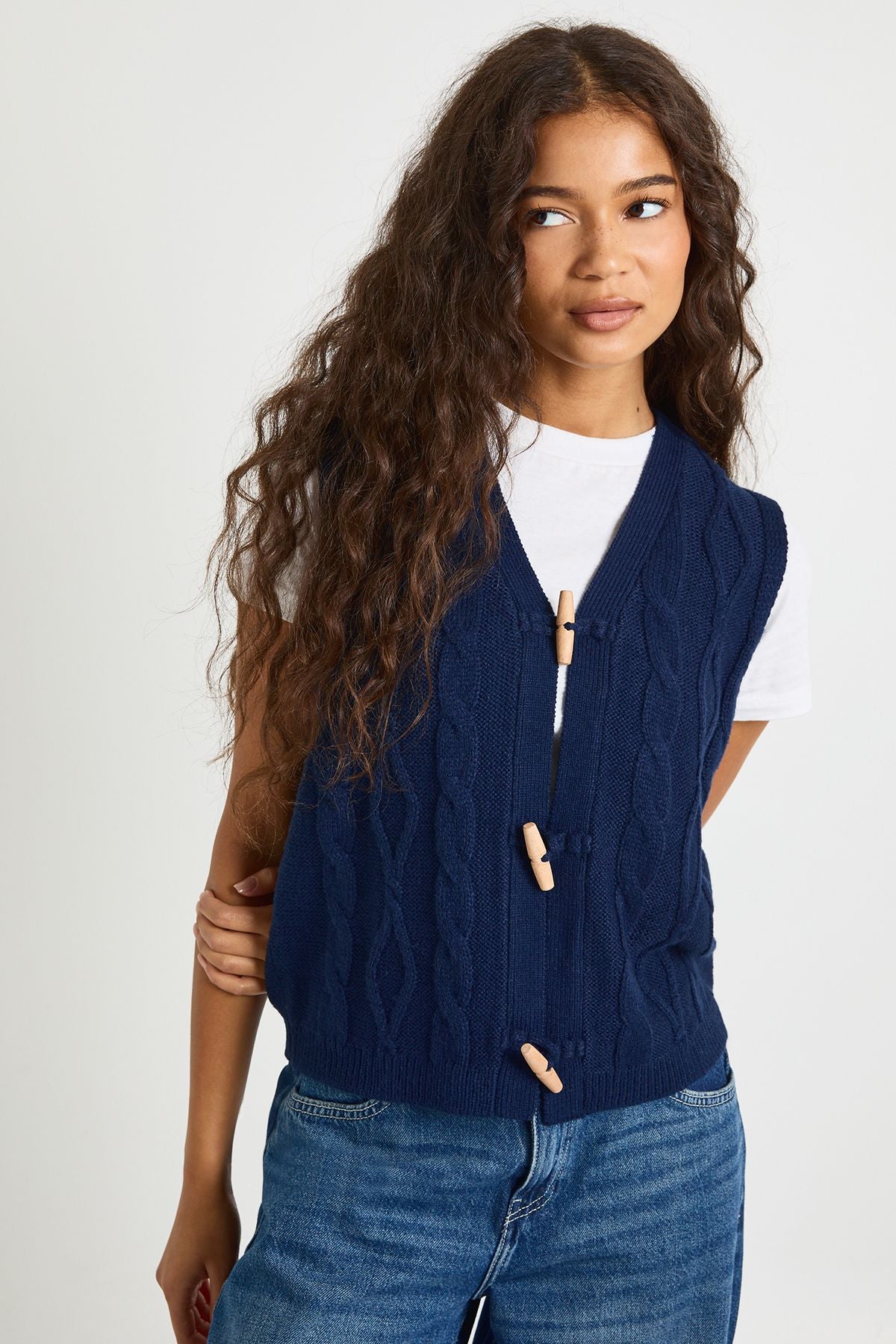 Toggle Button Cable Knit Waistcoat