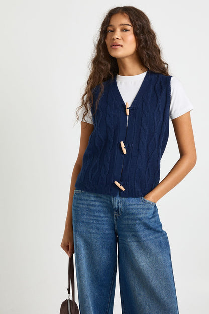 Toggle Button Cable Knit Waistcoat