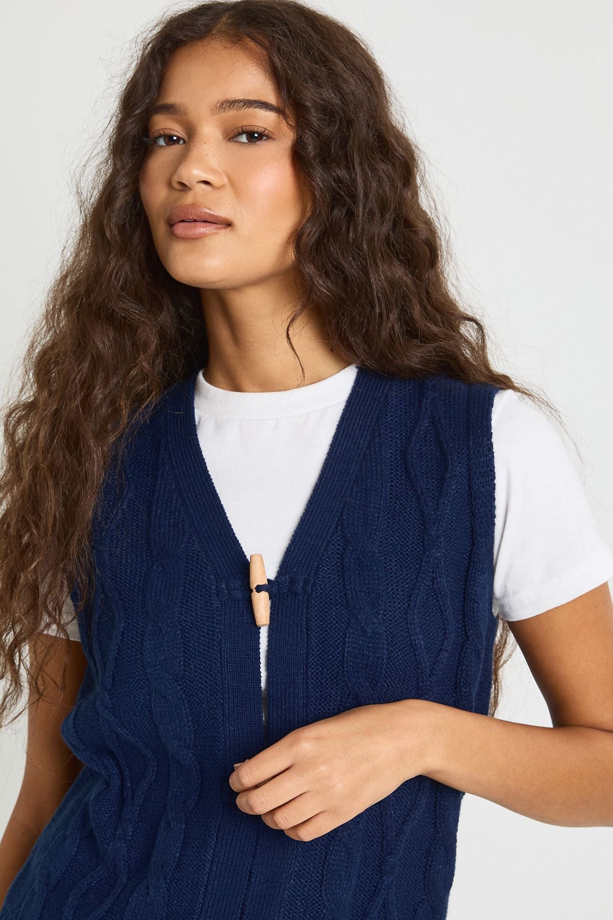 Toggle Button Cable Knit Waistcoat
