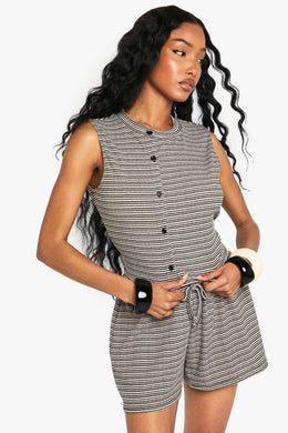 Striped Jersey Asym Button Sleeveless Tank