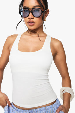 Built In Padded Soft Ribbed Tank Top With Racer Back