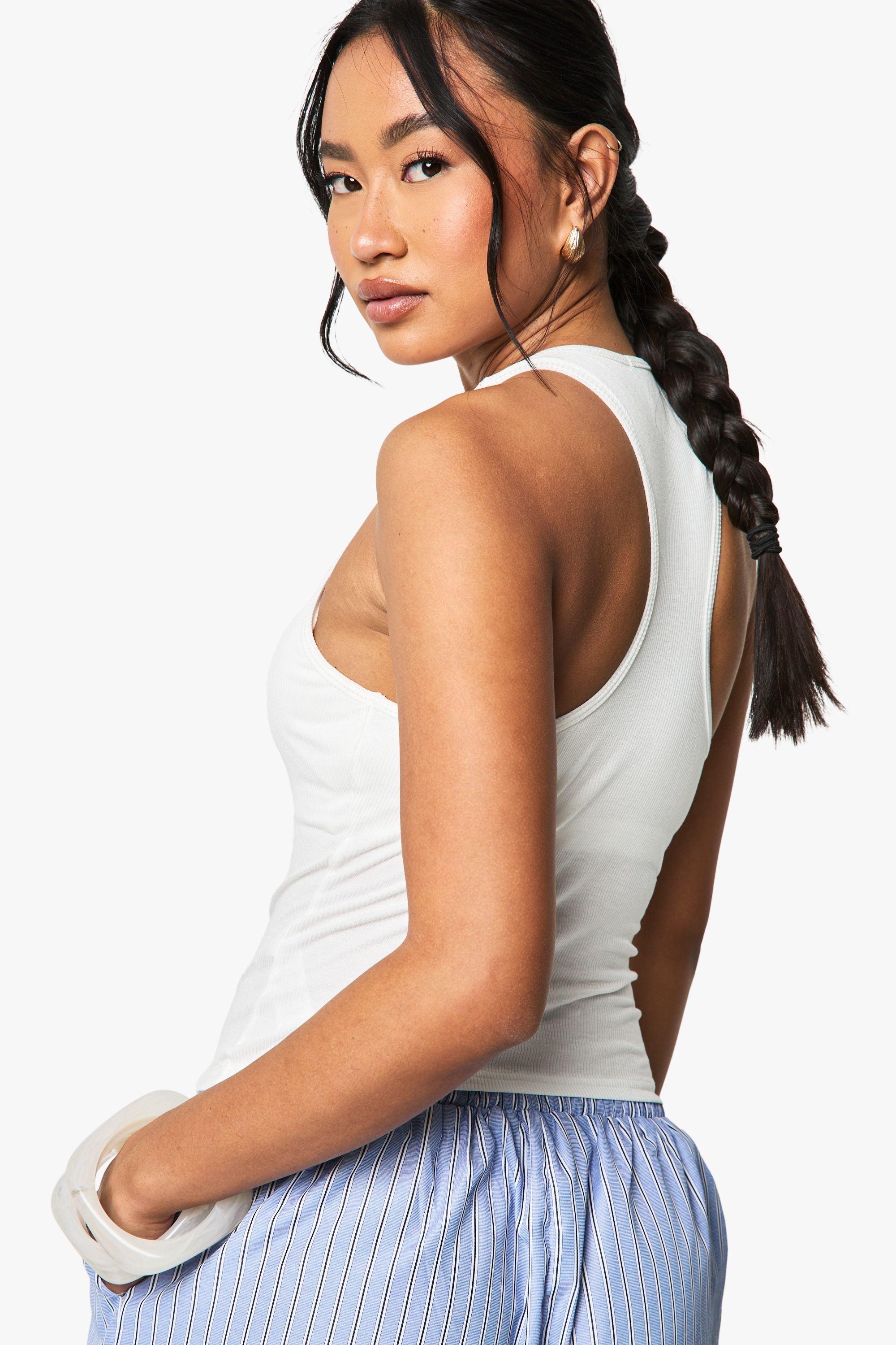 Built In Padded Soft Ribbed Tank Top With Racer Back