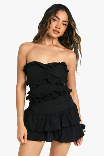 Textured Frill Ruffle Bandeau Top