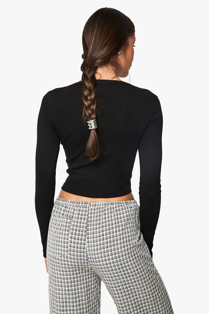 Rib Asymetric Neckline Long Sleeve Top