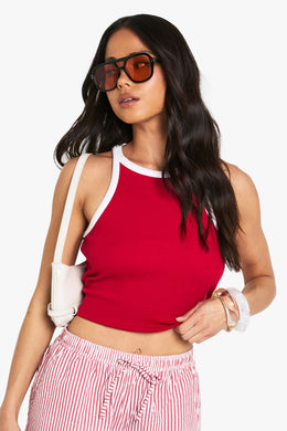 Rib Contrast Binding Racer Neck Vest Top