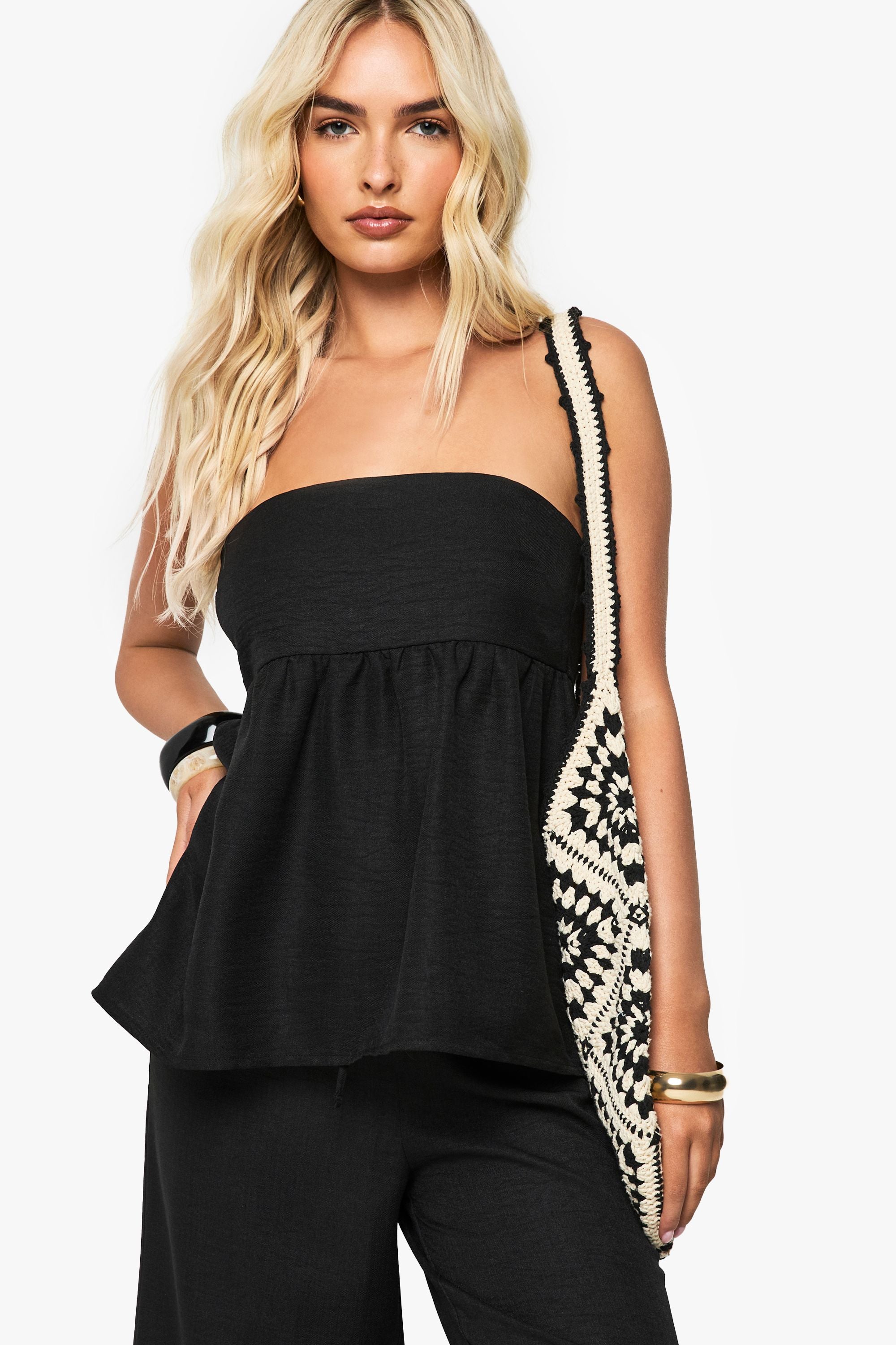 Linen Look Ruched Seam Detail Bandeau