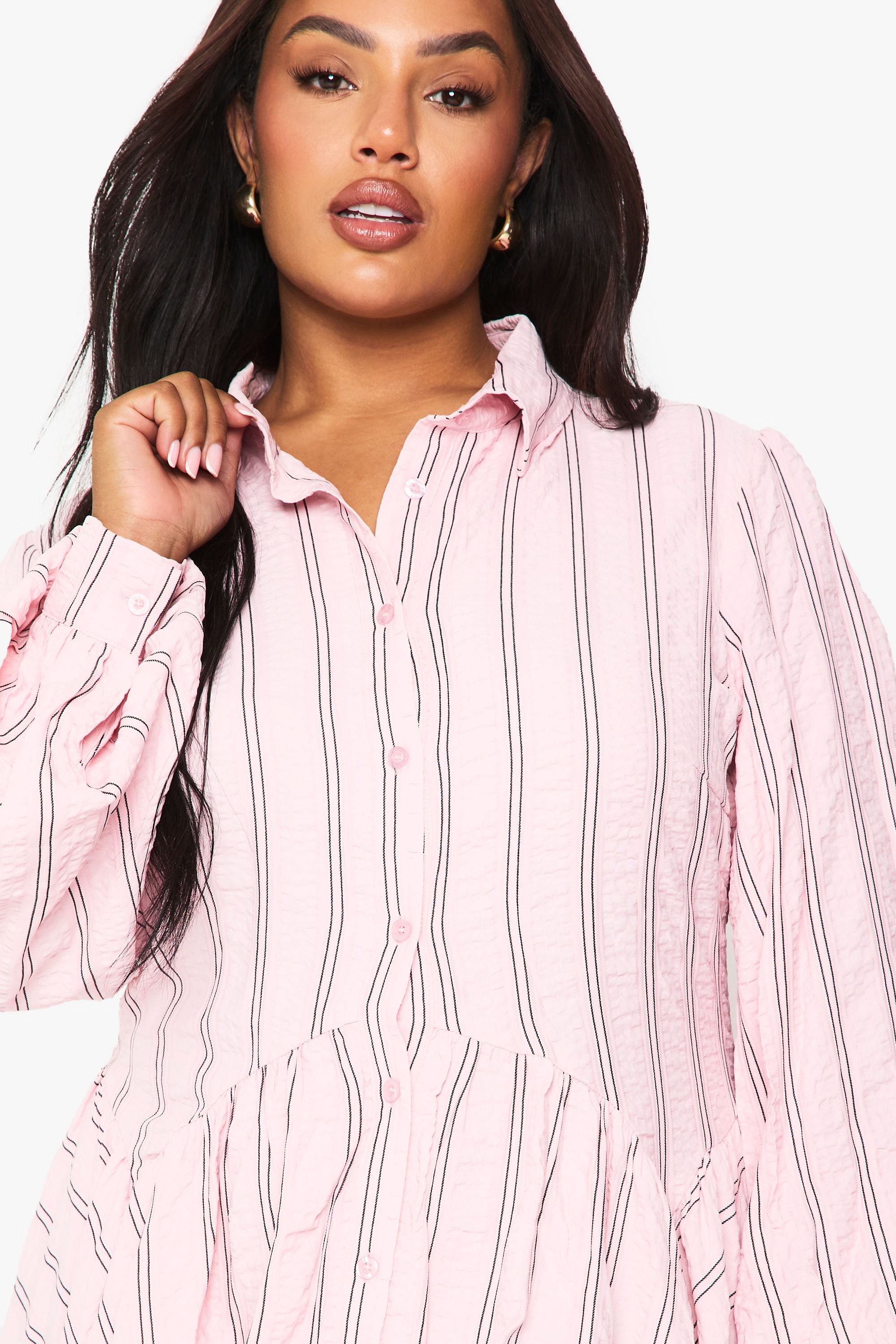 Plus textured stripe drop hem shirt dress