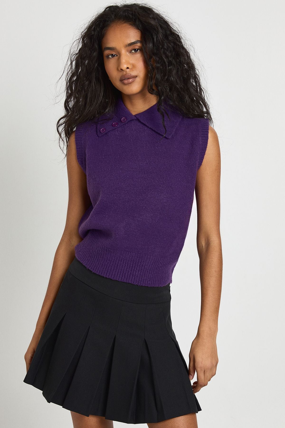 Collar Detail Soft Knit Knitted Top
