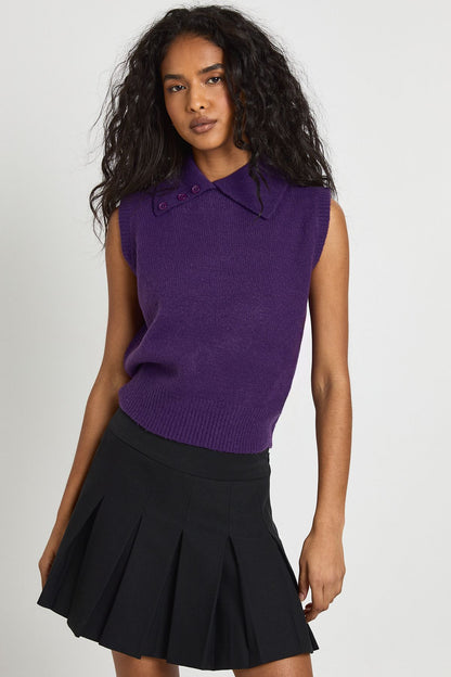 Collar Detail Soft Knit Knitted Top