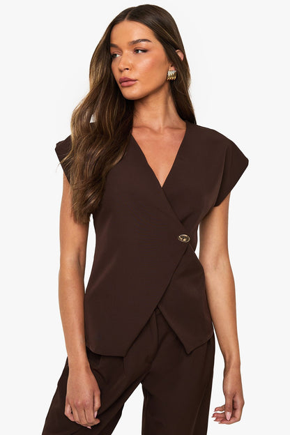 Gold Button Wrap Top