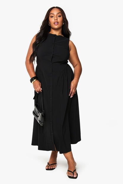 Plus button down midaxi skater dress