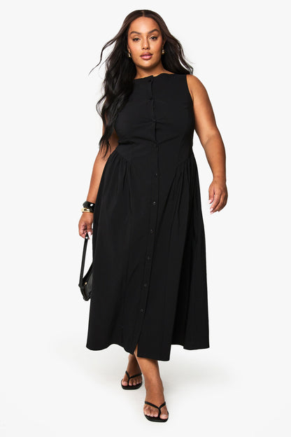 Plus button down midaxi skater dress