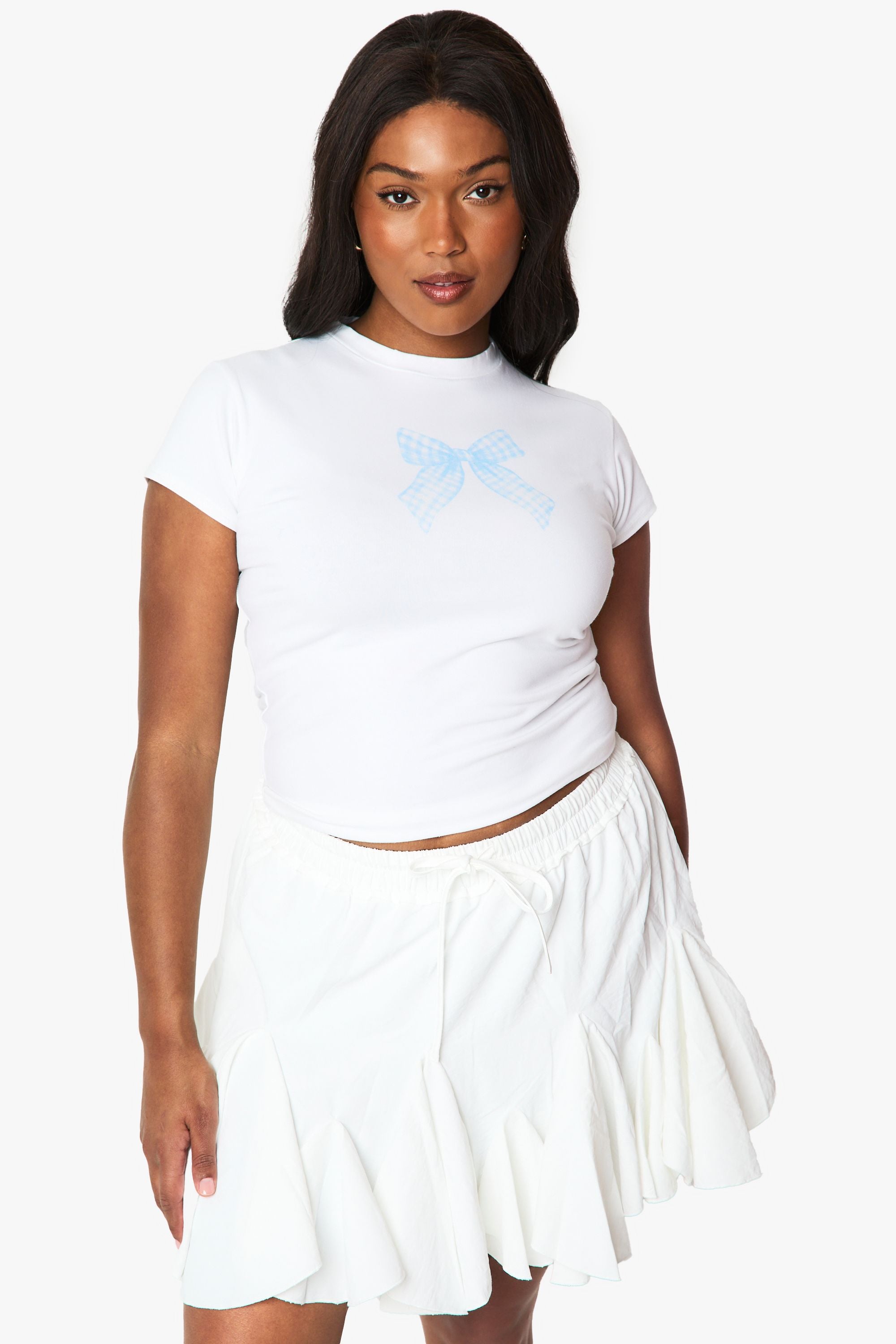 Plus Blue Gingham Bow Baby Tee