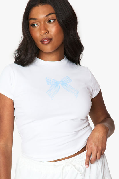 Plus Blue Gingham Bow Baby Tee