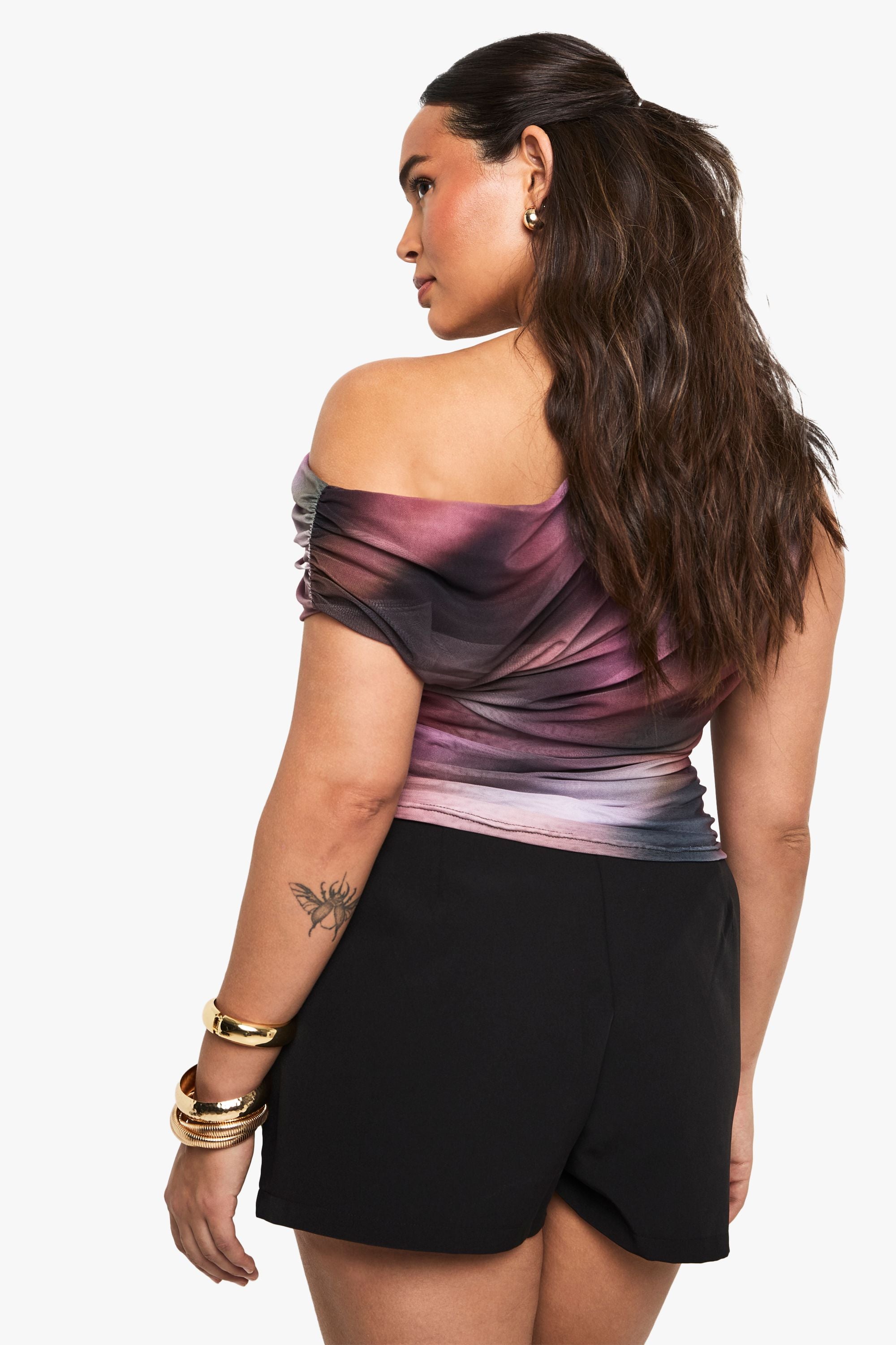 Plus Abstract Asymmetric Ruched Top